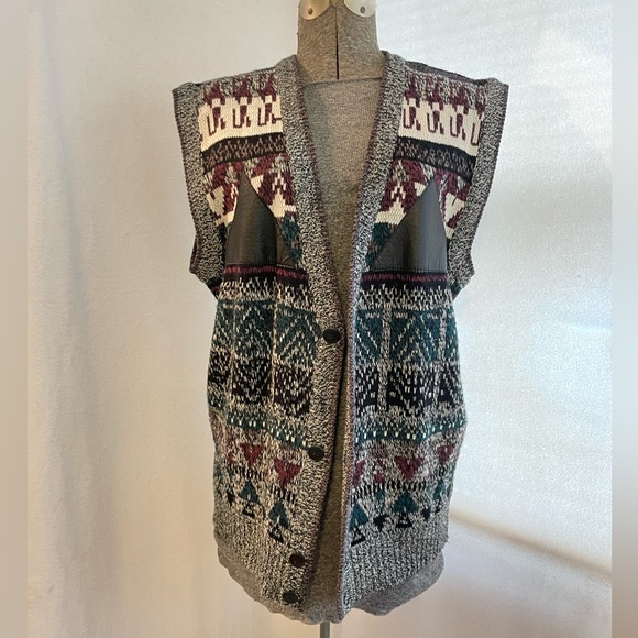 Impact Sweaters - Vintage Impact long sweater vest with leather accents